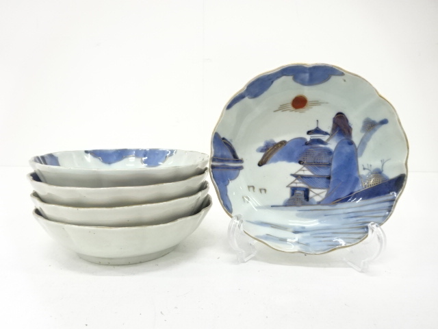 古伊万里　染付　山水　なます皿　5客揃